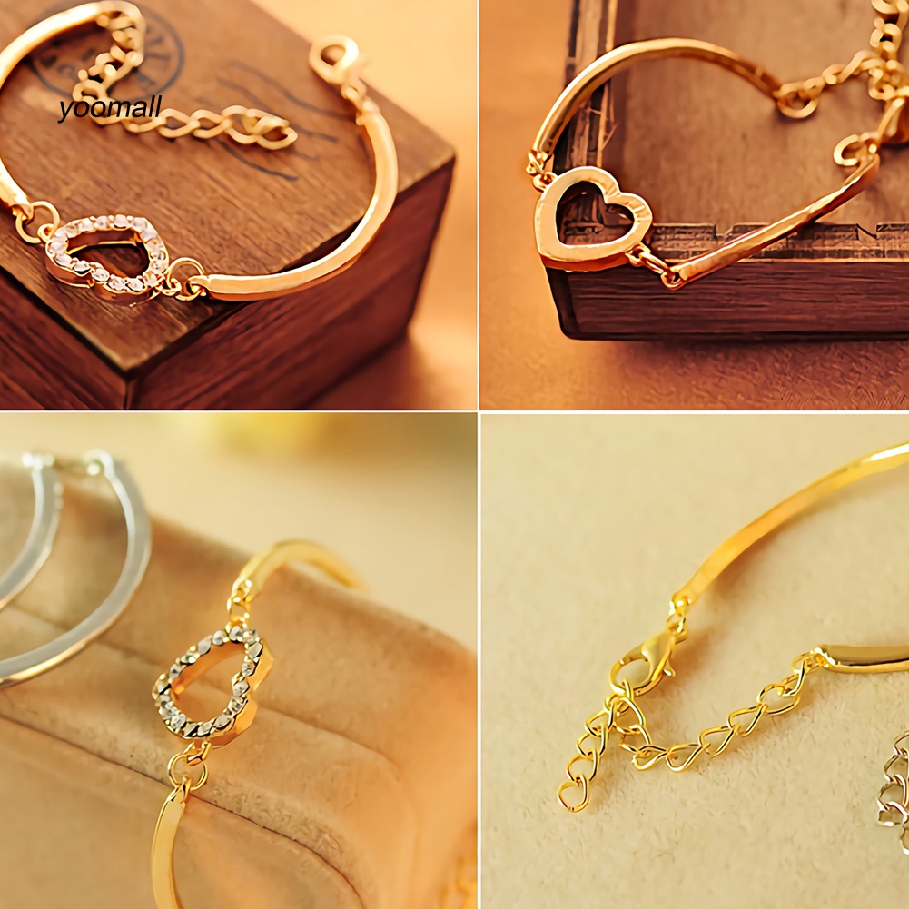 Vòng Tay Mặt Hình Trái Tim Đính Đá Thời Trang Cho Nữ