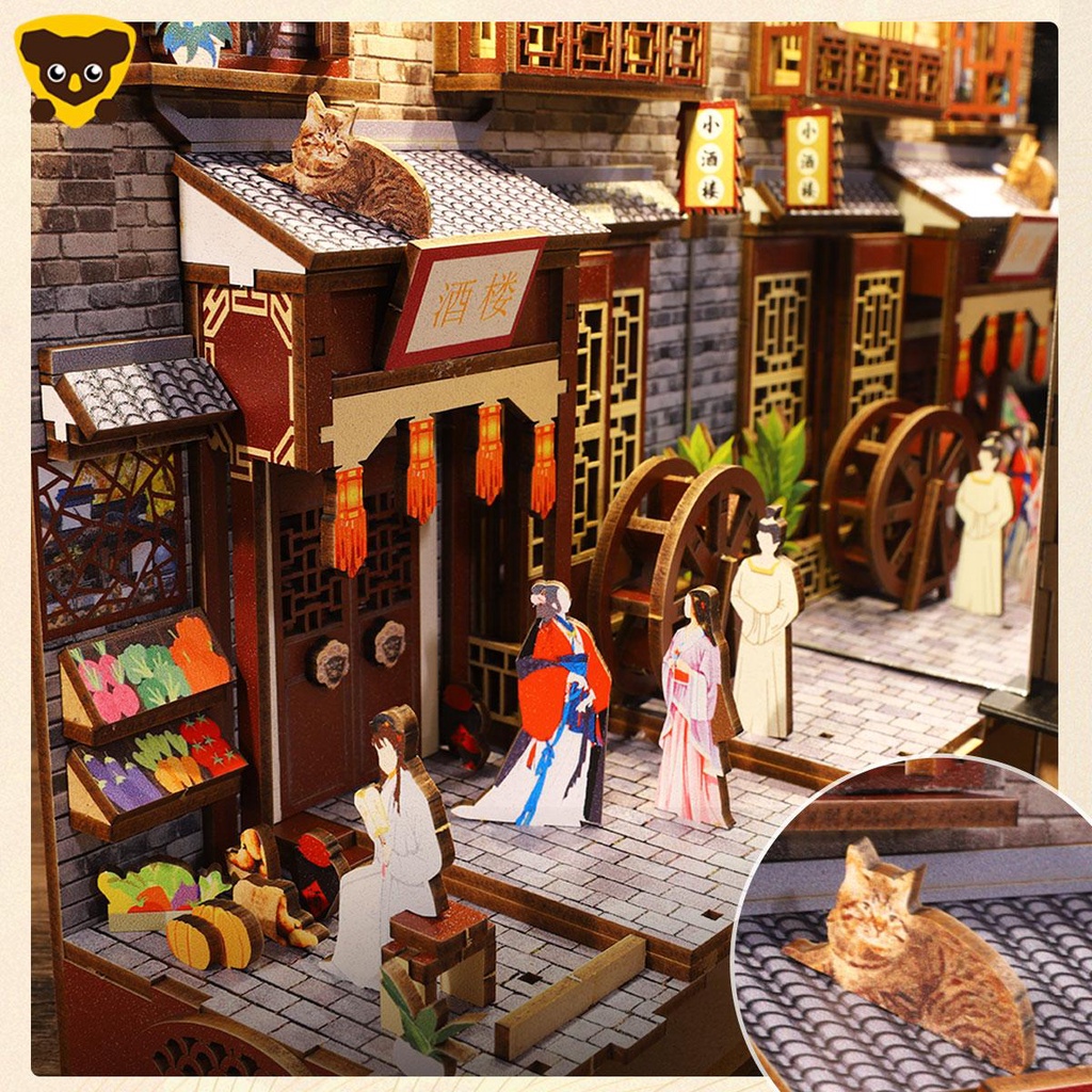 Mô Hình Kệ Sách 3D DIY Bằng Gỗ Có Đèn Cảm Biến Dùng Để Trang Trí Nhà Búp Bê SHOPCYC1676