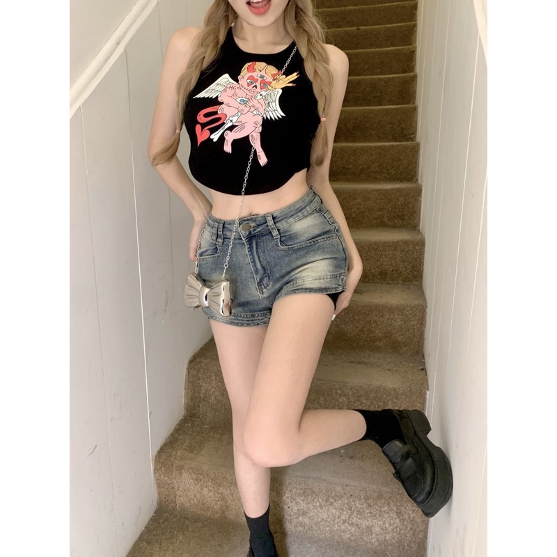 Áo Hai Dây Dáng Ôm In Họa Tiết Hoạt Hình Thời Trang Mùa Hè Quyến Rũ Cho Nữ