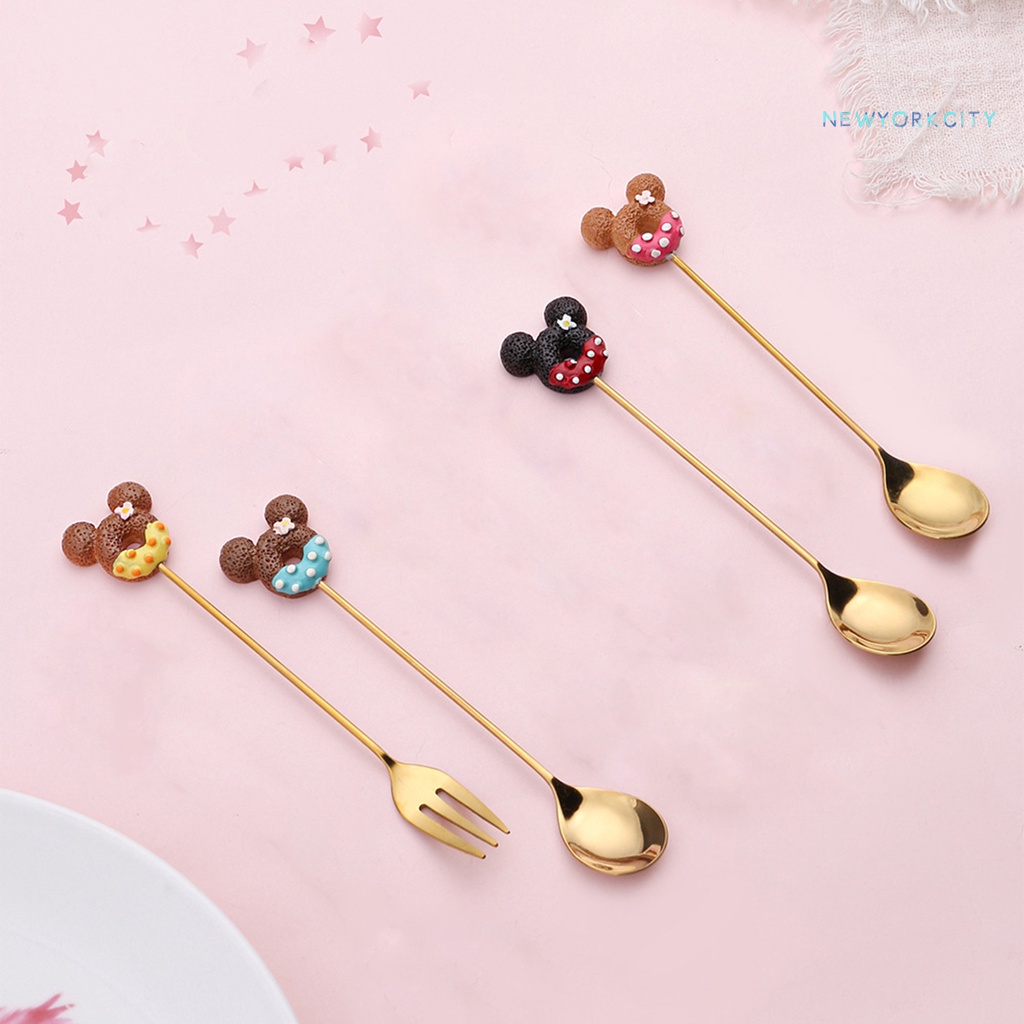 Muỗng Nĩa Họa Tiết Bánh Donut Hoạt Hình Bằng Thép Không Gỉ