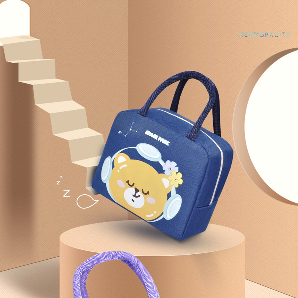 Túi Đựng Hộp Cơm Trưa Giữ Nhiệt Ba Lớp Dày Dặn Chống Văng Nước Có Tay Cầm Mềm Mại In Họa Tiết Hoạt Hình Có Thể Tái Sử Dụng Cho
