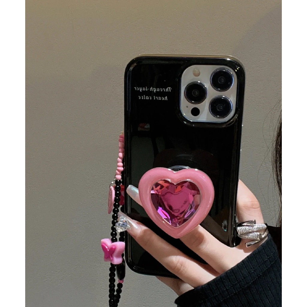 Ốp Điện Thoại Màu Hồng Họa Tiết Trái Tim Kèm Giá Đỡ & Dây Đeo Cho Iphone 14promax 13 11 14pro 13pro 14