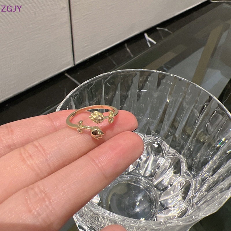 Nhẫn Mạ Vàng Trang Trí Hoa Tulip Đính Đá Xinh Xắn Cho Nữ Mới