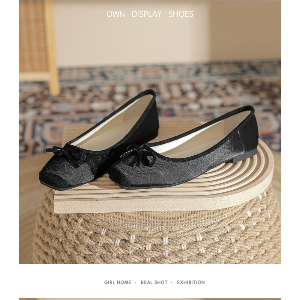 Giày Búp Bê Mũi Vuông Đế Bằng Thắt Nơ Phong Cách Mới Cho Nữ