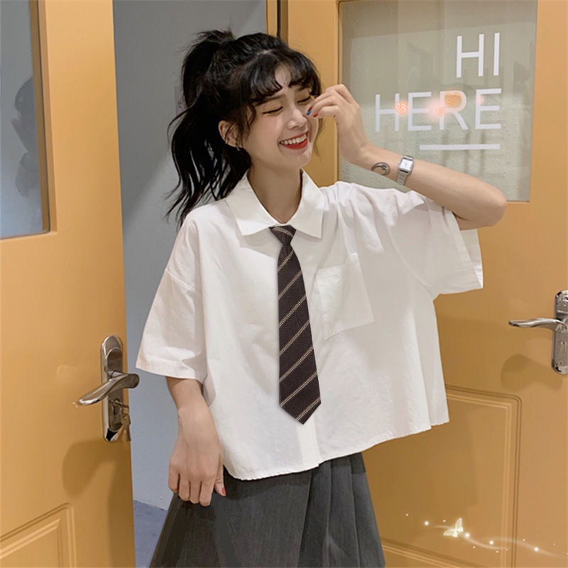 H Cà Vạt Ngắn Kẻ Sọc Nâu Phong Cách Preppy Nhật Bản Cho Nữ Sinh