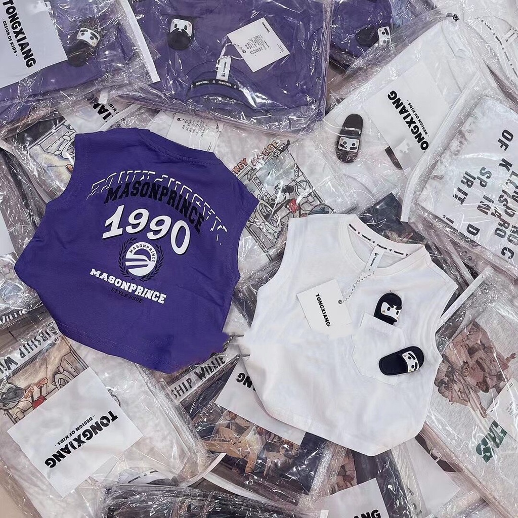 Áo Thun Không Tay Dáng Rộng Phong Cách Hàn Quốc Thời Trang Mùa Hè Hàng Mới Dành Cho Bé Trai