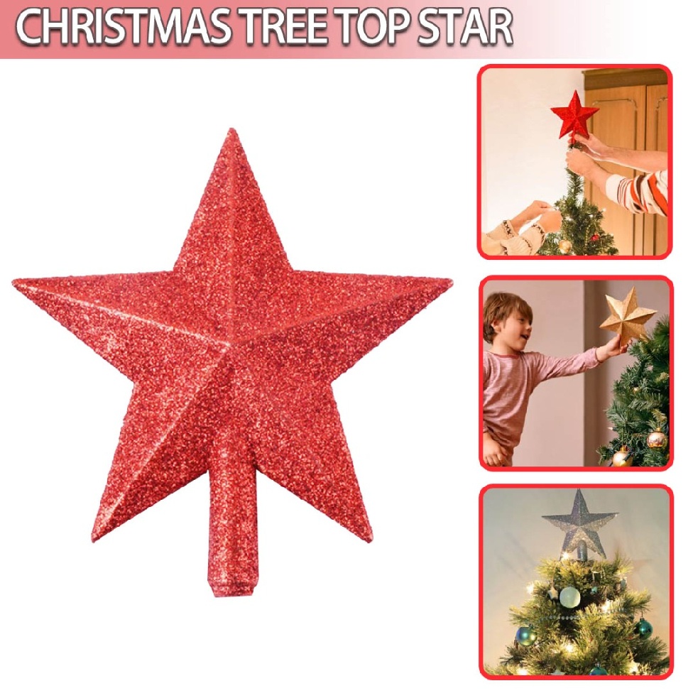 New Glitter Star Christmas Tree Topper Decoration Xmas Tree Top Glitter Ornament
