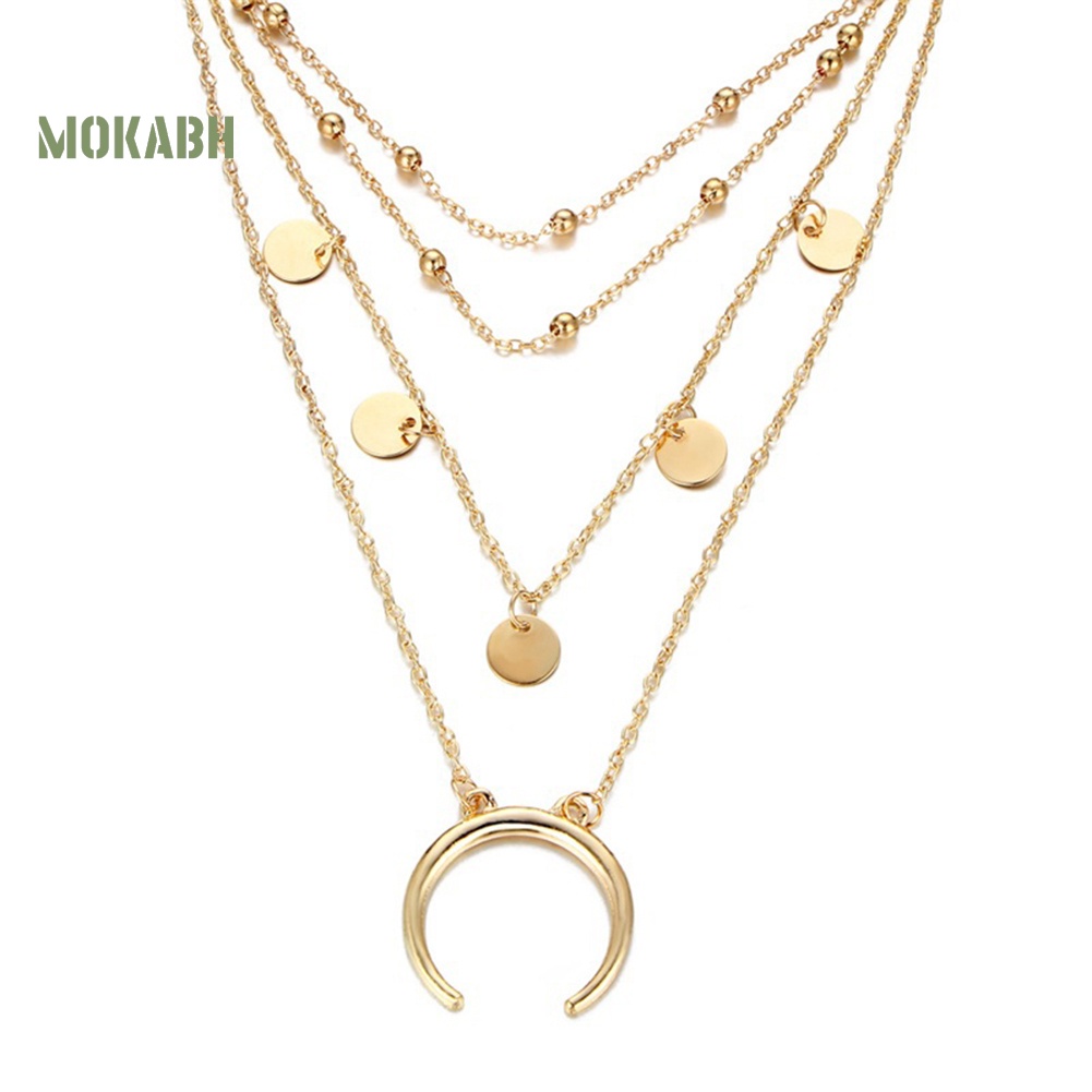 [Mok Abh] Vòng Cổ Choker Nhiều Tầng Với Mặt Dây Hình Mặt Trăng Phong Cách Boho Thời Trang