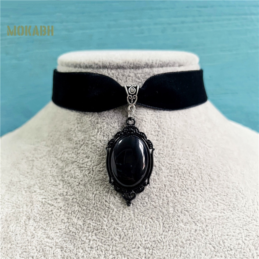 [Mok Abh] Vòng Cổ Choker Dây Nhung Mặt Hình Giọt Nước Phong Cách Gothic Cổ Điển Có Thể Điều Chỉnh Kích Cỡ