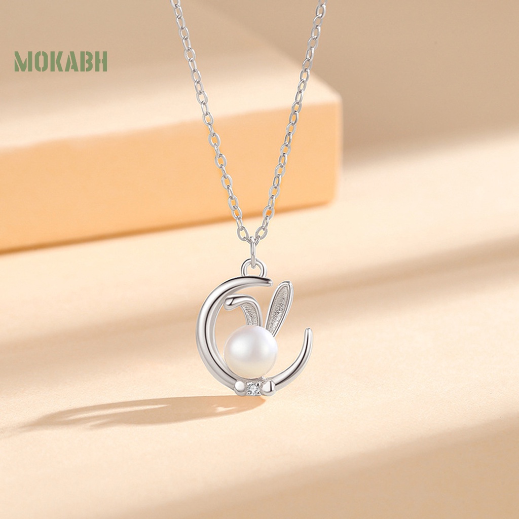 Vòng cổ Mặt Hình Thỏ Và Mặt Trăng Đính Ngọc Trai Giả Thanh Lịch Cho Nữ