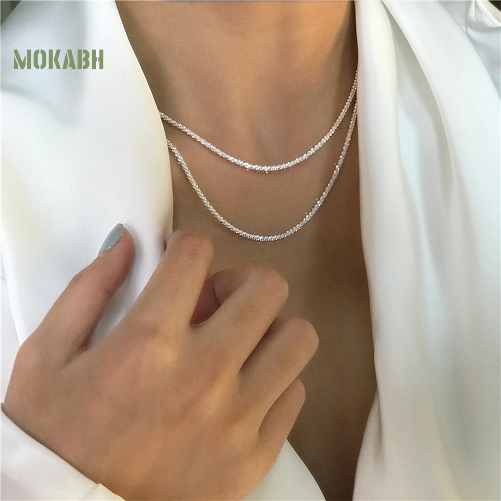 [Mok Abh] Vòng Cổ Choker Sáng Bóng Cá Tính Không Bóng Tối Giản Trang Trí Công Việc Tốt Lấp Lánh Phụ Kiện Trang Sức