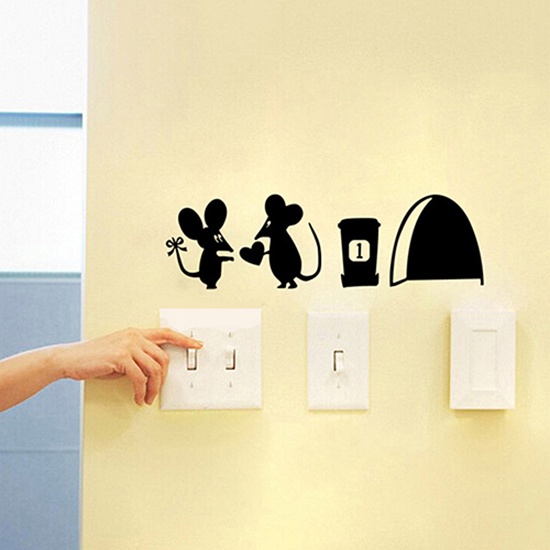 Miếng Dán Tường Trang Trí Hình Cặp Đôi Chuột Và Trái Tim Dễ Thương