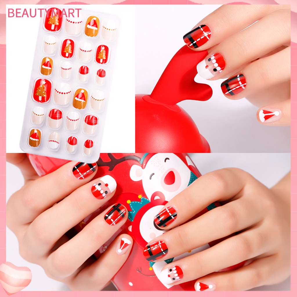 Hộp 24 Móng Tay Giả Tự Dính Siêu Mỏng Họa Tiết Hoạt Hình Giáng Sinh Có Thể Tháo Rời Cho Nữ