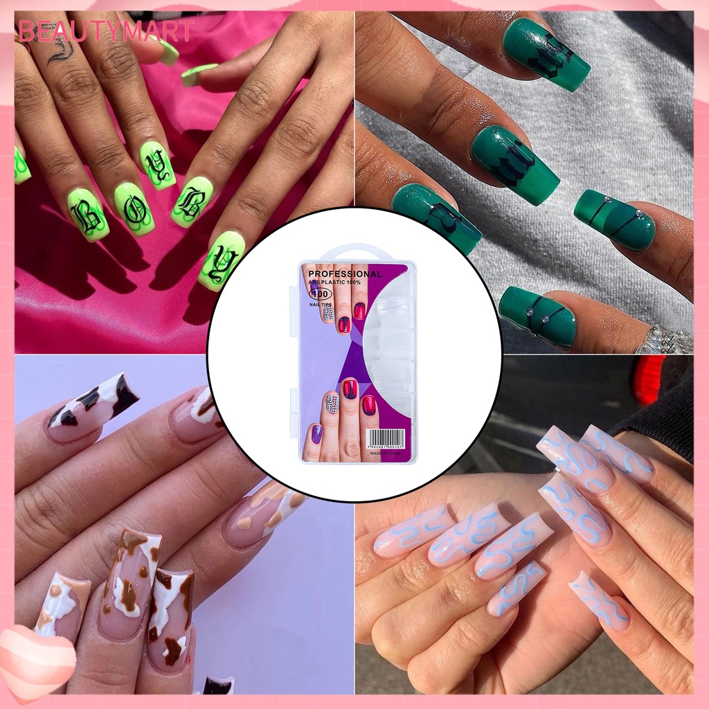 Bộ 100 Móng Tay Giả Trong Suốt Dùng Nối Dài Liền Mạch
