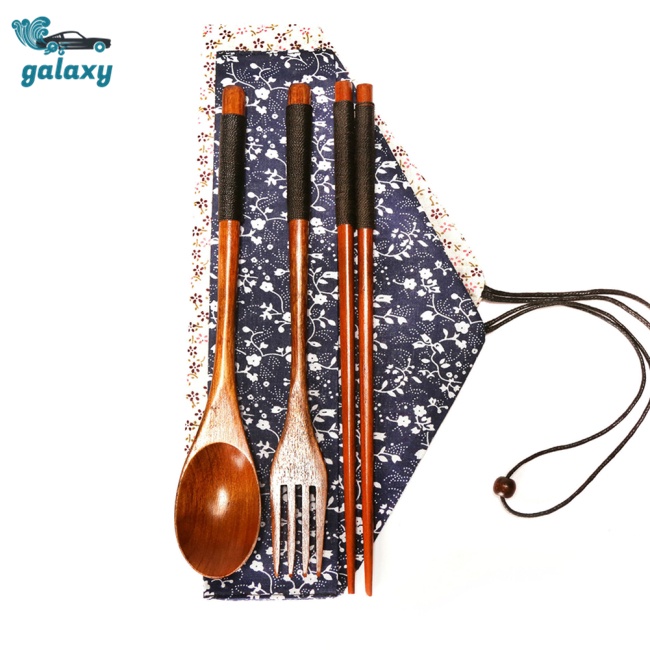 Galaxy Bộ Muỗng Nĩa Đũa Bằng Gỗ Kèm Túi Vải Tái Sử Dụng Được