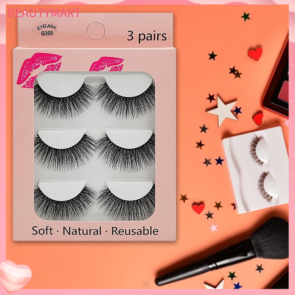 1 Hộp Lông Mi Giả 3D Bằng Sợi Lông Chồn Nhân Tạo Thân Thiện Với Da Chống Nhòe Cho Nữ