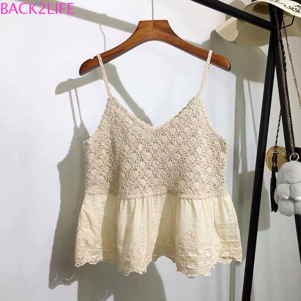 BACK2LIFE Áo Sát Nách Cổ Chữ V Chất Liệu Cotton Phong Cách Hàn Quốc Thời Trang Đi Biển Mùa Hè