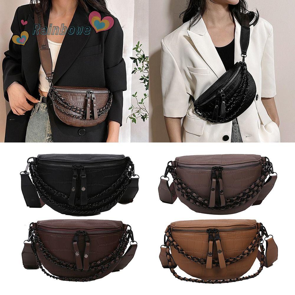 Túi Đeo Chéo Da PU Có Khóa Kéo Màu Cầu Vồng Với Dây Đeo Tùy Chỉnh Đa Năng Thời Trang Cho Nữ