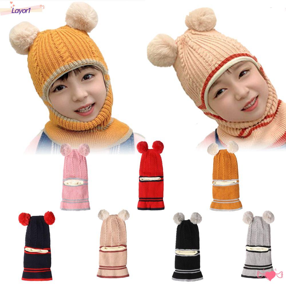 LAYOR1 Mũ Len Trùm Đầu Giữ Ấm Mùa Đông Cho Trẻ Em