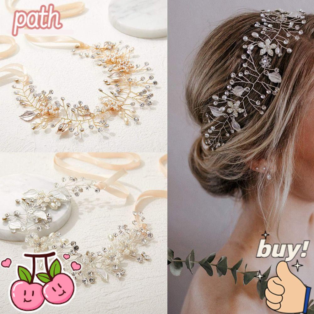 Băng Đô Cài Tóc Hình Hoa Lá Đính Đá Phong Cách Âu Mỹ Cho Cô Dâu