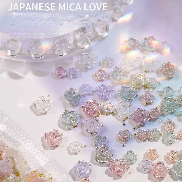 Bộ 50 / 100 Hạt Nhựa Hình Hoa Hồng Lấp Lánh Trang Trí Móng Tay DIY