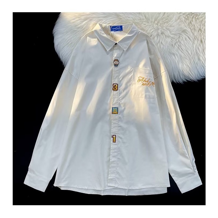 Áo Sơ Mi Tay Dài Dáng Rộng Thêu Họa Tiết Sáng Tạo Thời Trang Xuân Thu Cho Nam Và Nữ