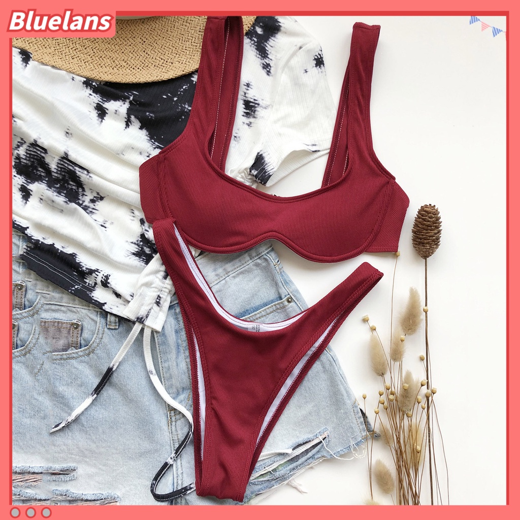 Bộ Bikini 2 Mảnh Có Mút Nâng Ngực Màu Sắc Trơn Quyến Rũ Cho Nữ