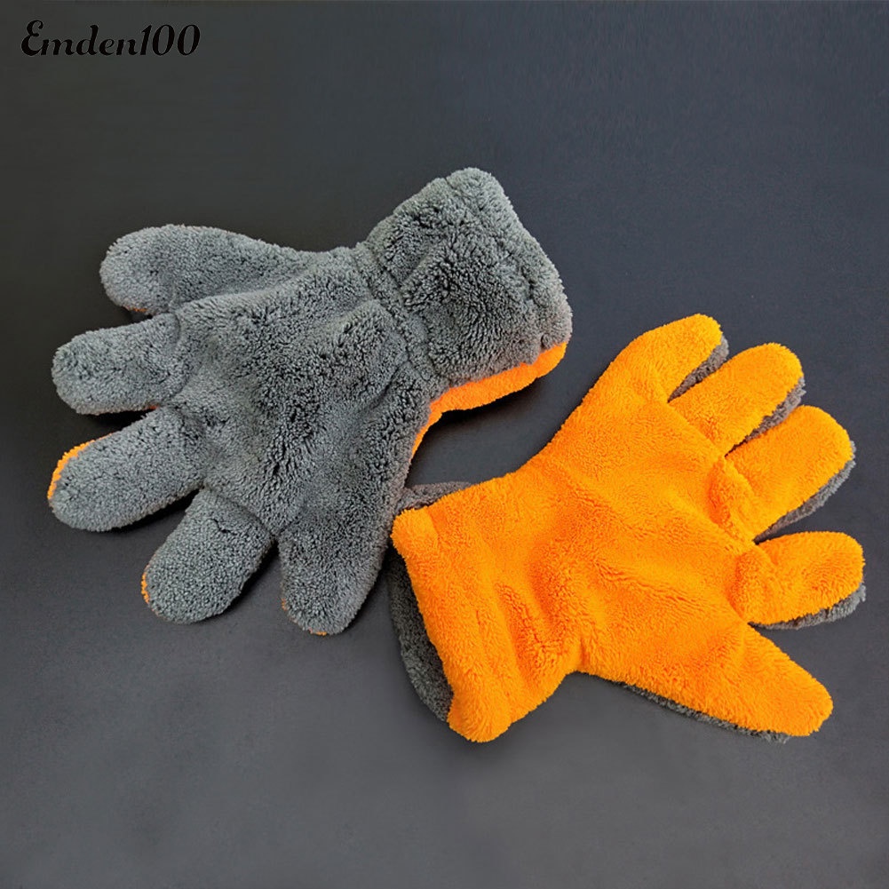 Găng Tay Lông Cừu San Hô Hai Mặt Mềm Mại Vệ Sinh Xe Hơi
