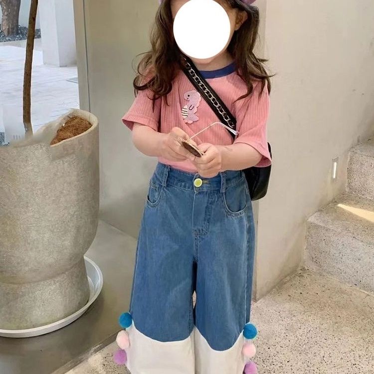 Set Áo Thun Ngắn Tay + Quần Jeans Phong Cách Hàn Quốc Thời Trang Mùa Hè Cho Bé Gái