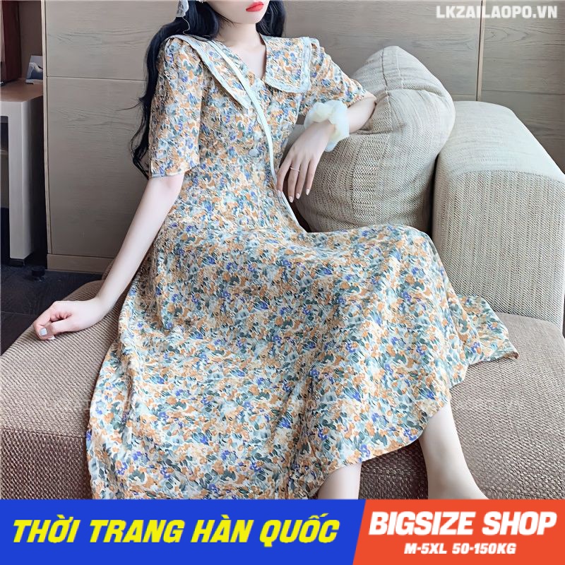 Váy đầm nữ Bigsize Đầm hoa nhí dáng dài tay ngắn cổ bèo mùa hè Phong Cách hàn quốc đẹp Thanh Lịch cho nữ