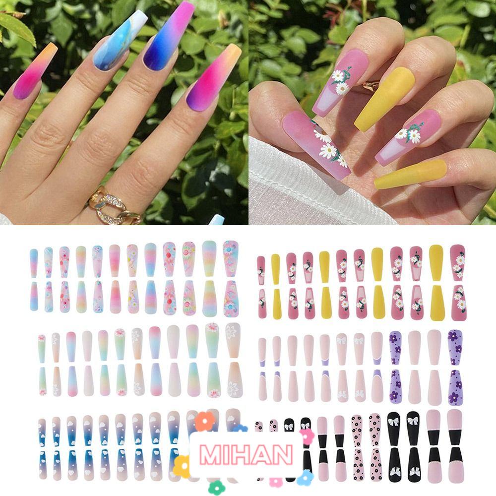 MIHAN1 24 Móng Tay Giả Màu Trắng Che Phủ Toàn Diện MIHAN1