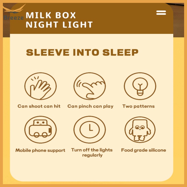 Đèn Ngủ Hình Hộp Sữa Hoạt Hình Có Thể Sạc Lại Kèm Giá Đỡ Điện Thoại Tiện Dụng Trang Trí Phòng Ngủ Cho Bé
