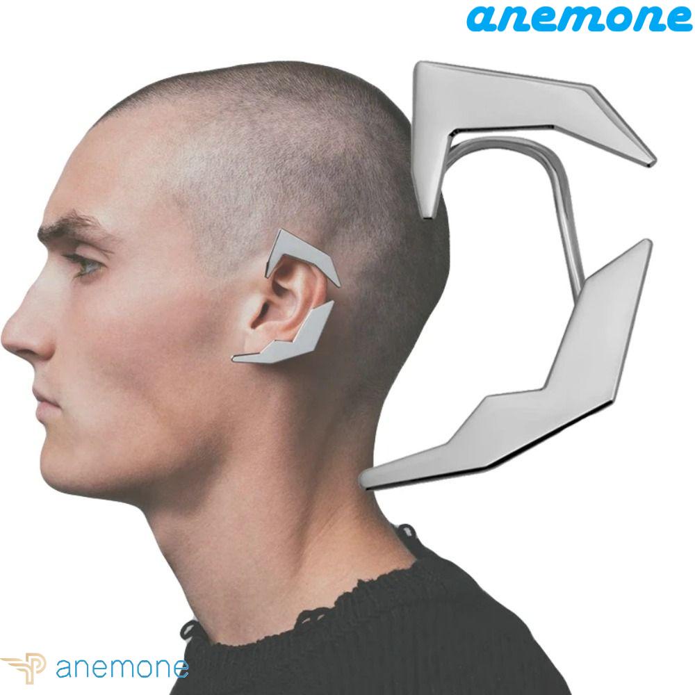 Khuyên Kẹp Tai Dạng Móc Bằng Kim Loại Màu Sắc Bạc Phong Cách Hip Hop Hàn Quốc