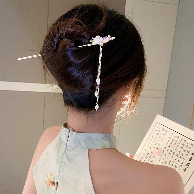 Trâm Cài Tóc Đính Ngọc Trai Và Tua Rua Phong Cách Trung Hoa Cổ Điển Cao Cấp Cho Nữ