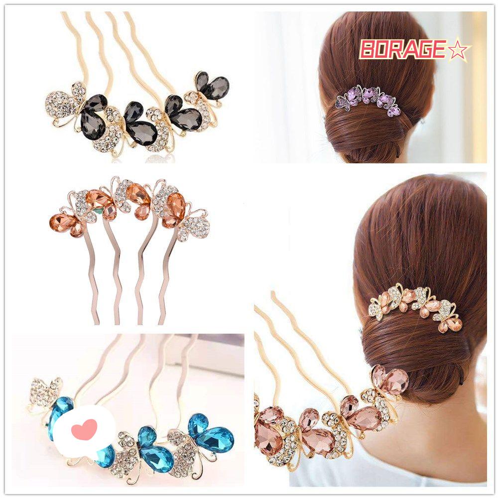 BORAG Lược Cài Tóc Hình Bướm Đính Kim Cương Giả Cho Nữ