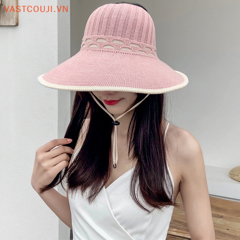 Mũ Cói Rộng Vành Hở Chóp Thoáng Khí Thời Trang Đi Biển Mùa Hè Cho Nữ