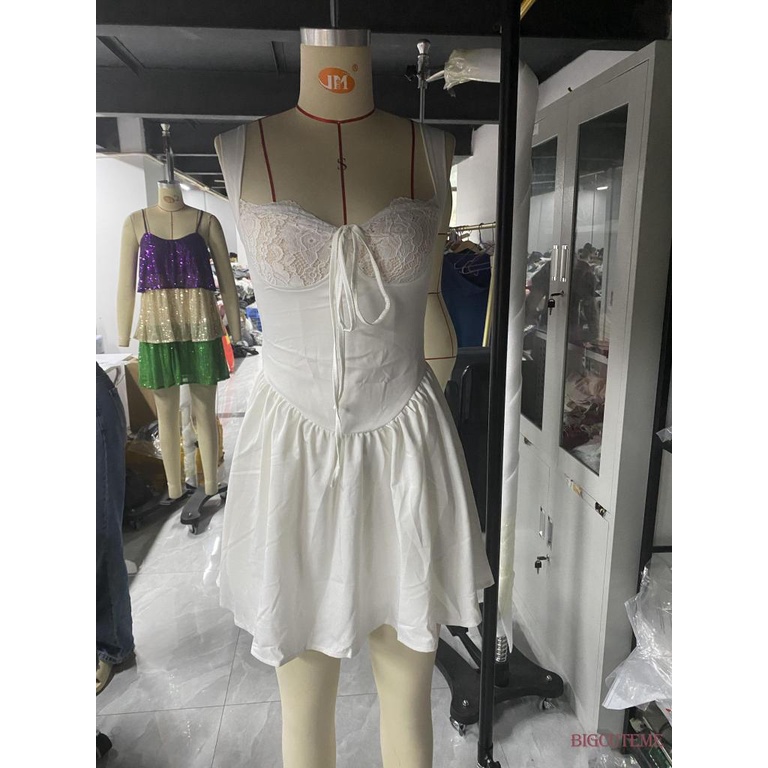 Đầm Chữ A Không Tay Phối Ren Thời Trang Mùa Hè Cho Nữ