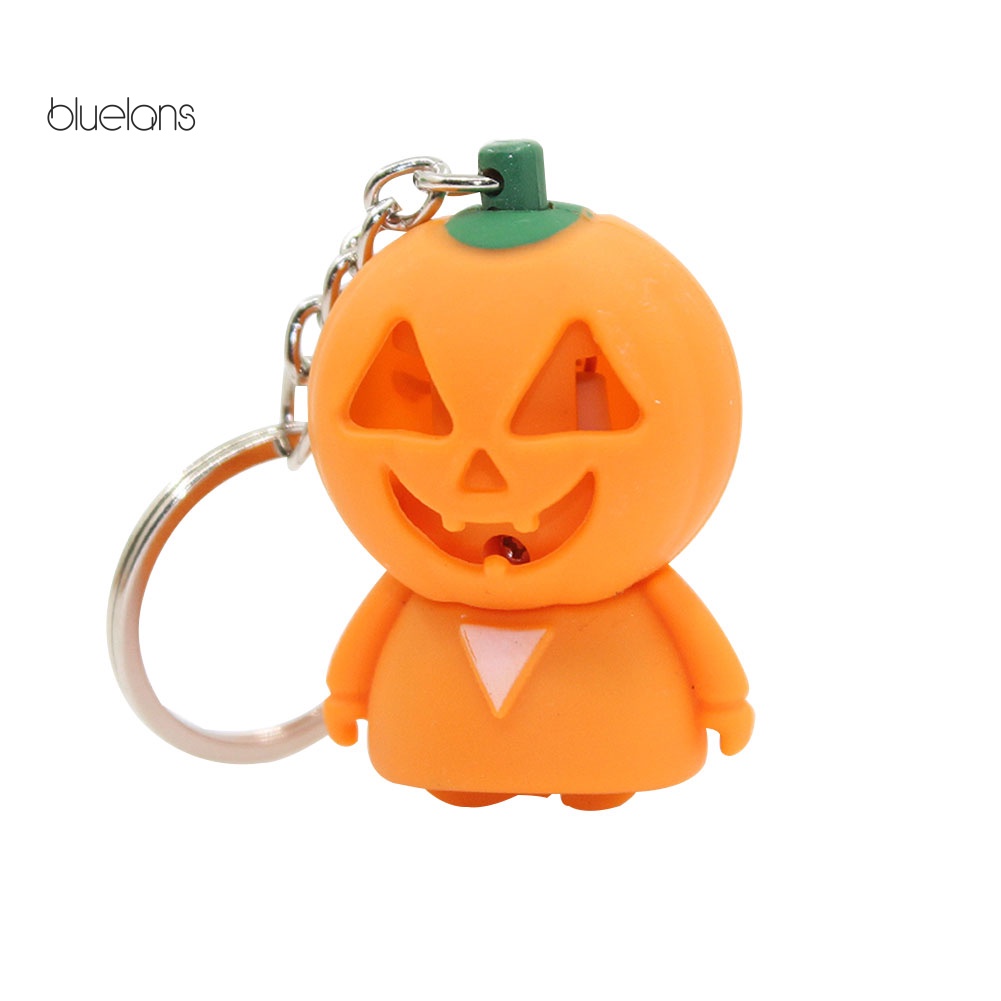 Móc Khóa Xe Hơi Có Đèn LED Và Âm Thanh Hình Bí Ngô Halloween