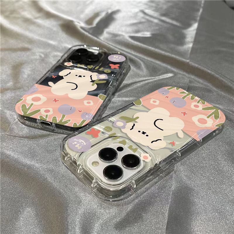 Ốp Điện Thoại Mềm Trong Suốt Hình Cún Và Hoa Dễ Thương Cho iPhone14promax 1312 / 11 7 / 8plus xr / sins 2HBS