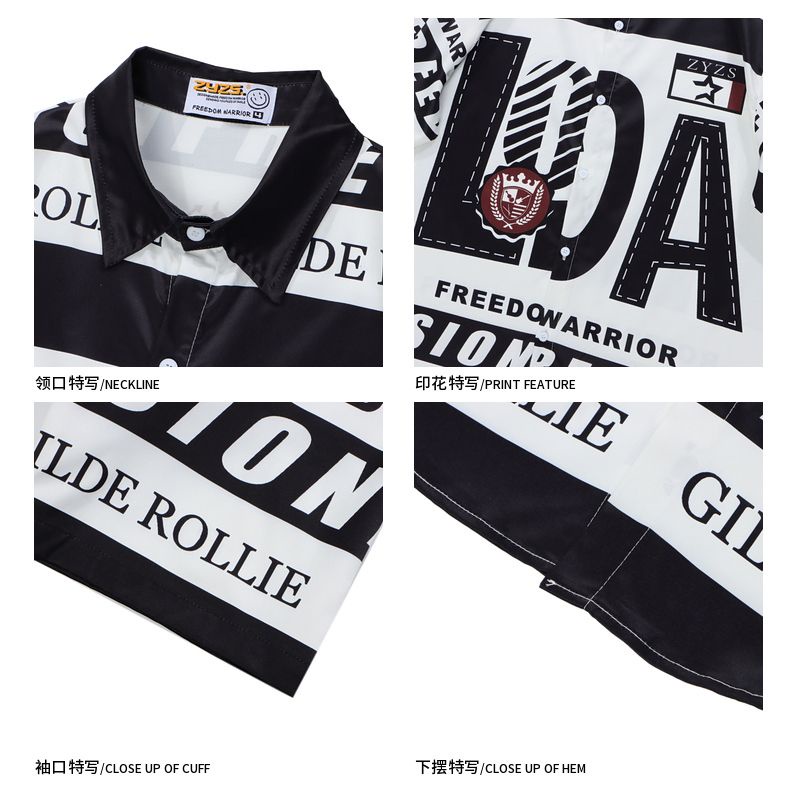 Áo Sơ Mi Tay Ngắn In Chữ Phong Cách Hip Hop Đường Phố Âu Mỹ Cá Tính Cho Nam