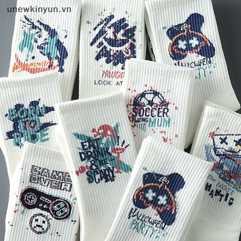 1 Đôi Vớ Cotton Polyester Màu Trắng Họa Tiết Hoạt Hình Vui Nhộn Phong Cách Punk Dành Cho Nam Nữ
