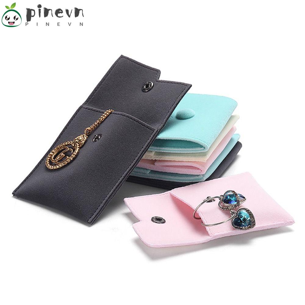 PINEVN Túi Đựng Trang Sức Bằng Vải Flannel Đính Nút Mới