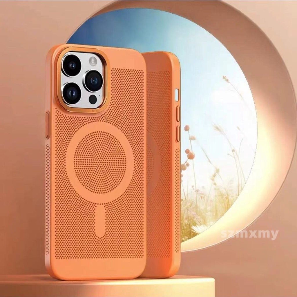 Ốp Điện Thoại Kim Loại Hít Nam Châm Tản Nhiệt Thoáng Khí Màu Kẹo Cho IPhone 14 Plus 13 12 11 Pro Max