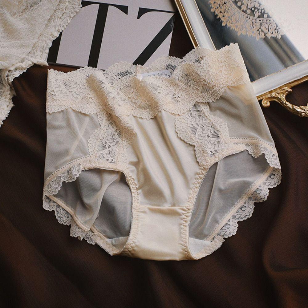 Quần Lót Lụa Satin Mềm Mại Phối Ren Gợi Cảm Cho Nữ