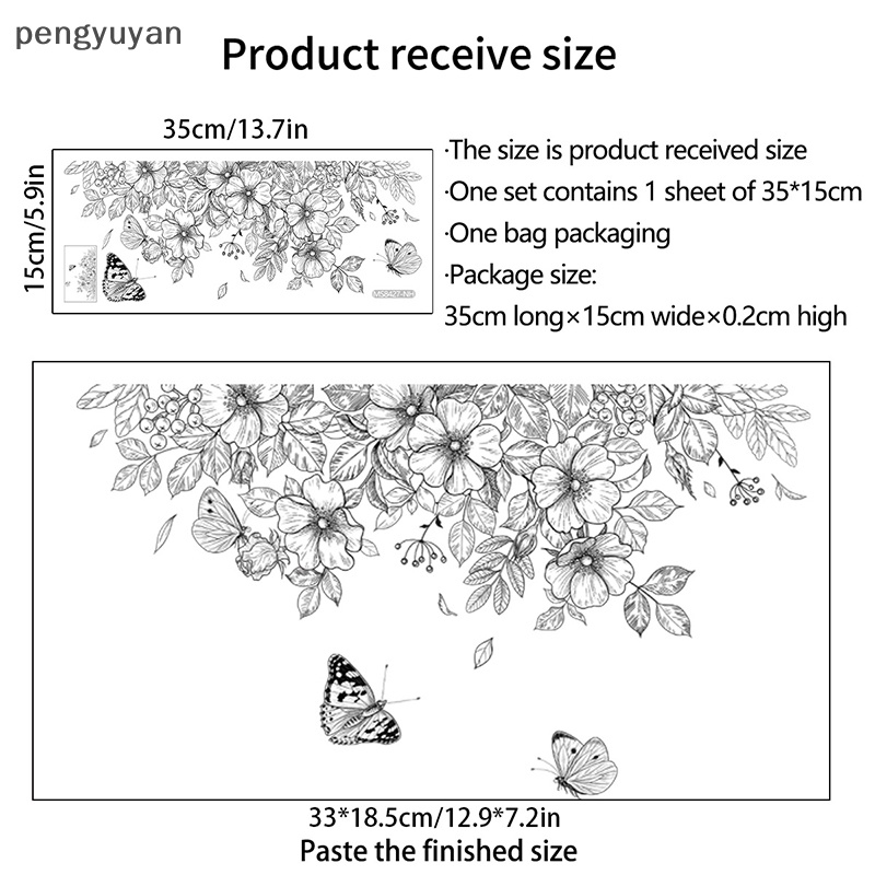 [pengyuyan] Nhãn Dán Tường Tự Dính Trang Trí Nhà Tắm / Toilet Họa Tiết Hoa Bướm Trơn