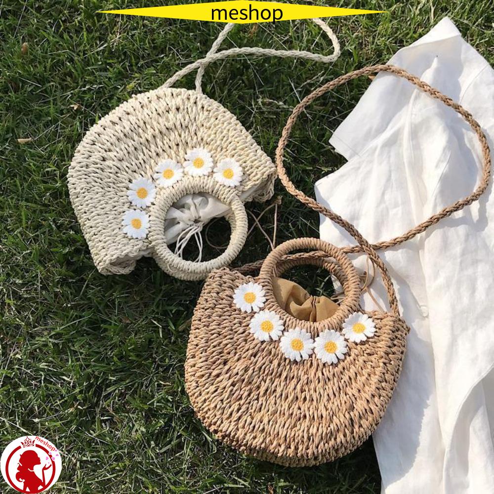 ME Túi Cói Dây Rút Thiết Kế Hình Mặt Trăng Đơn Giản Thời Trang Cho Nữ