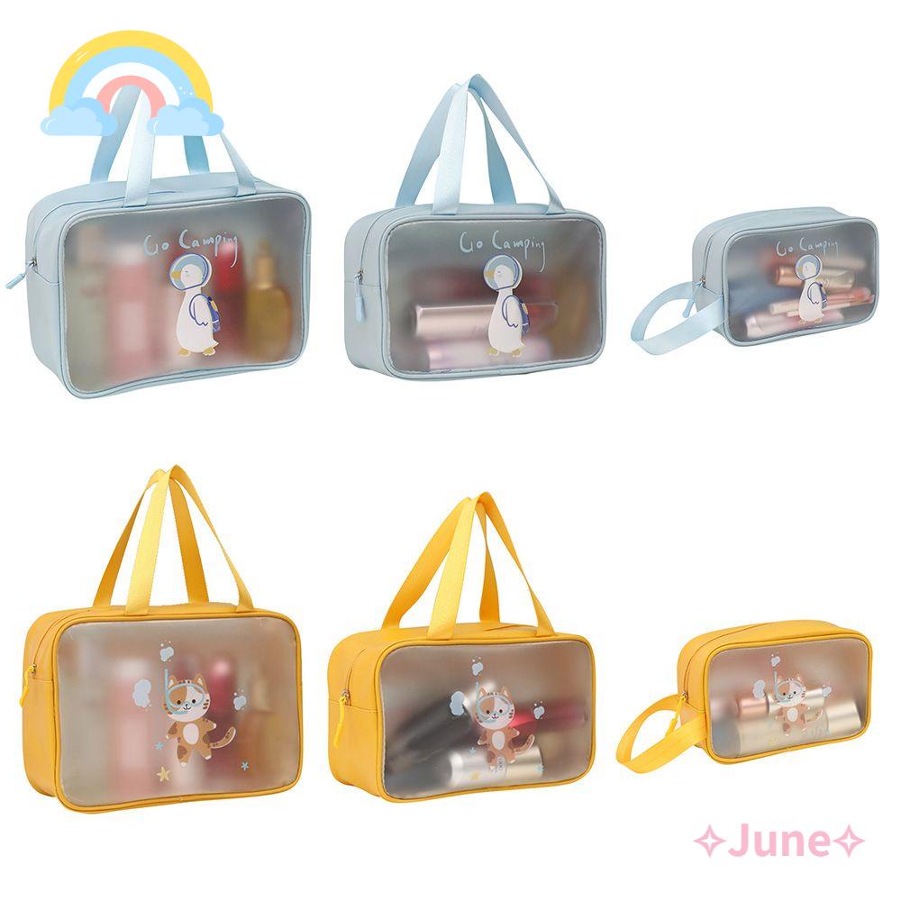 JUNE Túi Đựng Mỹ Phẩm Da PU Trong Suốt Chống Thấm Nước Có Khóa Kéo Tiện Dụng