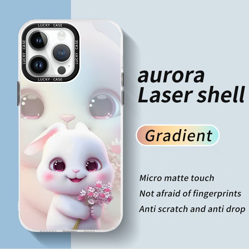 Ốp Điện Thoại Màu Laser Họa Tiết Thỏ Và Bó Hoa Xinh Xắn Cho Apple Iphonexr12678Plus 1314 FBE4