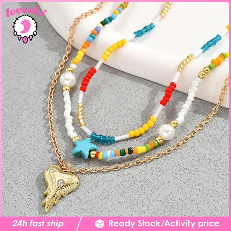 Set 3 Vòng cổ Nhiều Lớp Y2K Phong Cách Boho