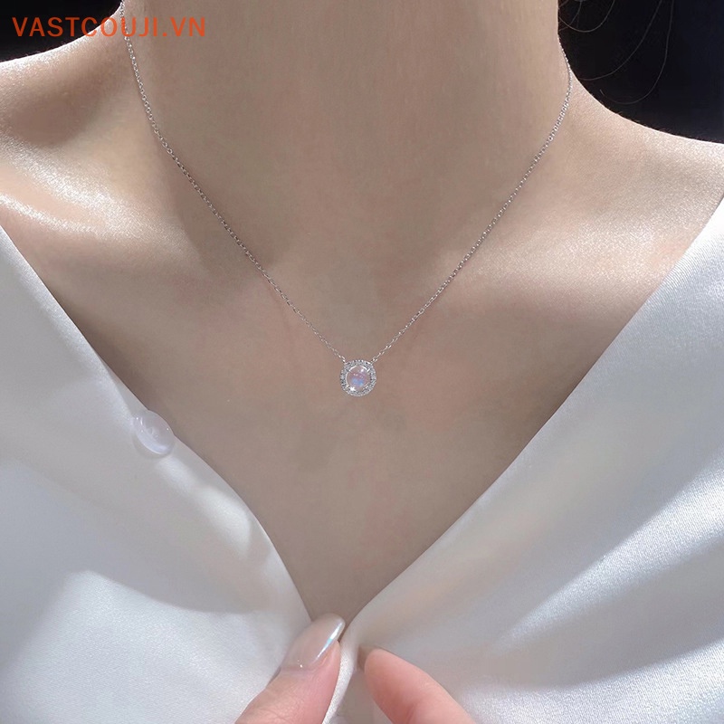 Vòng cổ Mặt Tròn Đính Đá Zircon Xanh Dương Lấp Lánh Thời Trang Cho Nữ